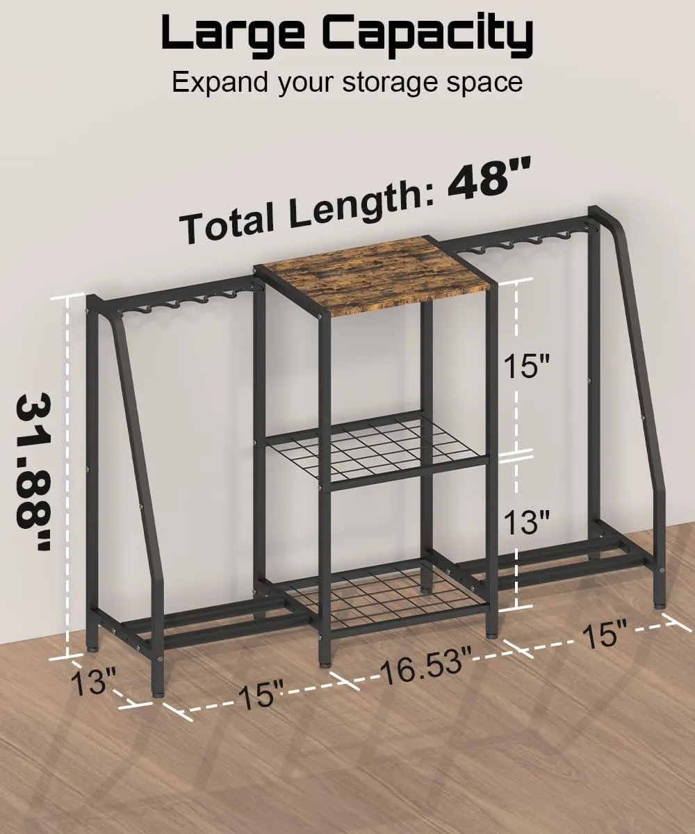 Gun Rack Stand, Vertical Rifle Display Holder with Gun Storage Solutions Shelf, Floor Shotgun Organizer Racks with Padding for Home Garage, Hold up to Long Guns and Gun Accessories