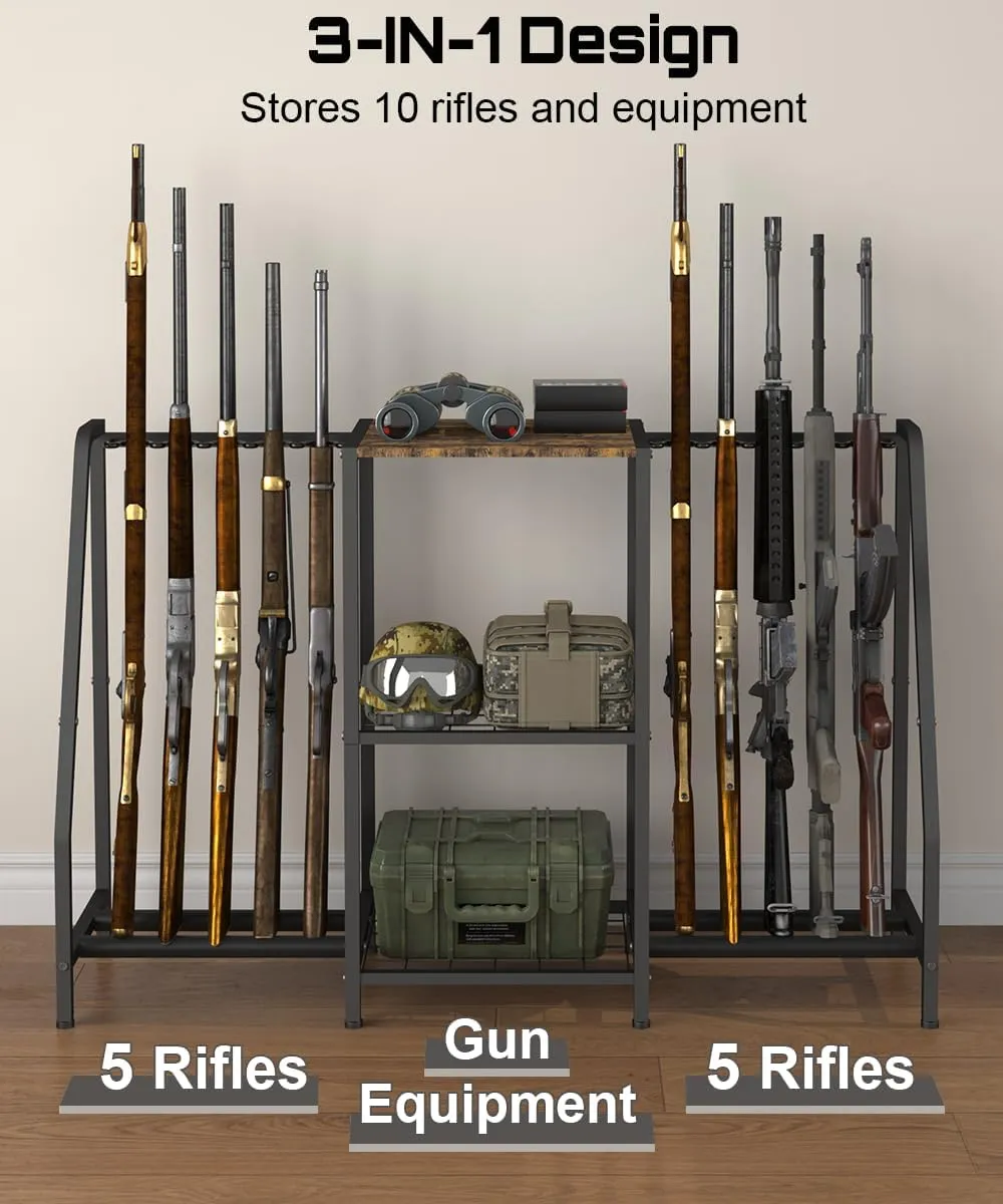 Gun Rack Stand, Vertical Rifle Display Holder with Gun Storage Solutions Shelf, Floor Shotgun Organizer Racks with Padding for Home Garage, Hold up to Long Guns and Gun Accessories