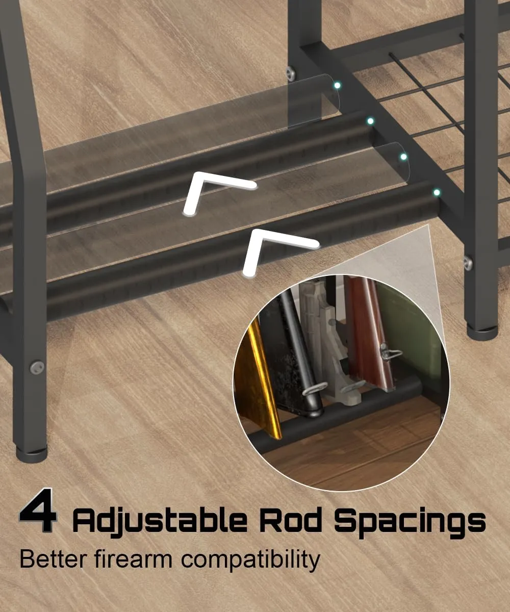 Gun Rack Stand, Vertical Rifle Display Holder with Gun Storage Solutions Shelf, Floor Shotgun Organizer Racks with Padding for Home Garage, Hold up to Long Guns and Gun Accessories