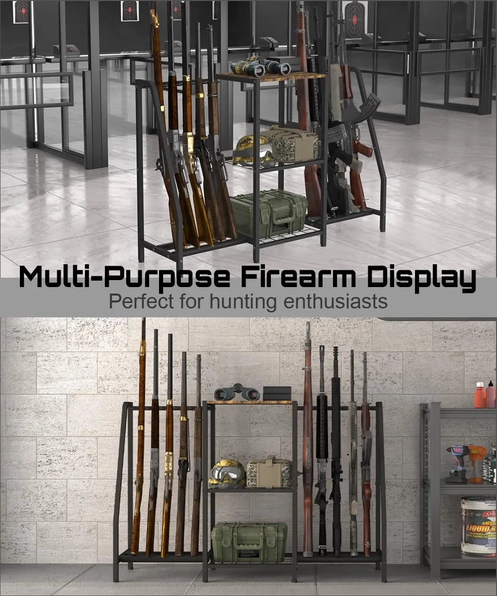 Gun Rack Stand, Vertical Rifle Display Holder with Gun Storage Solutions Shelf, Floor Shotgun Organizer Racks with Padding for Home Garage, Hold up to Long Guns and Gun Accessories