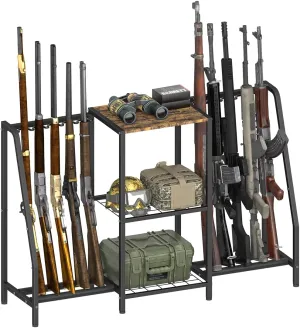 Gun Rack Stand, Vertical Rifle Display Holder with Gun Storage Solutions Shelf, Floor Shotgun Organizer Racks with Padding for Home Garage, Hold up to Long Guns and Gun Accessories