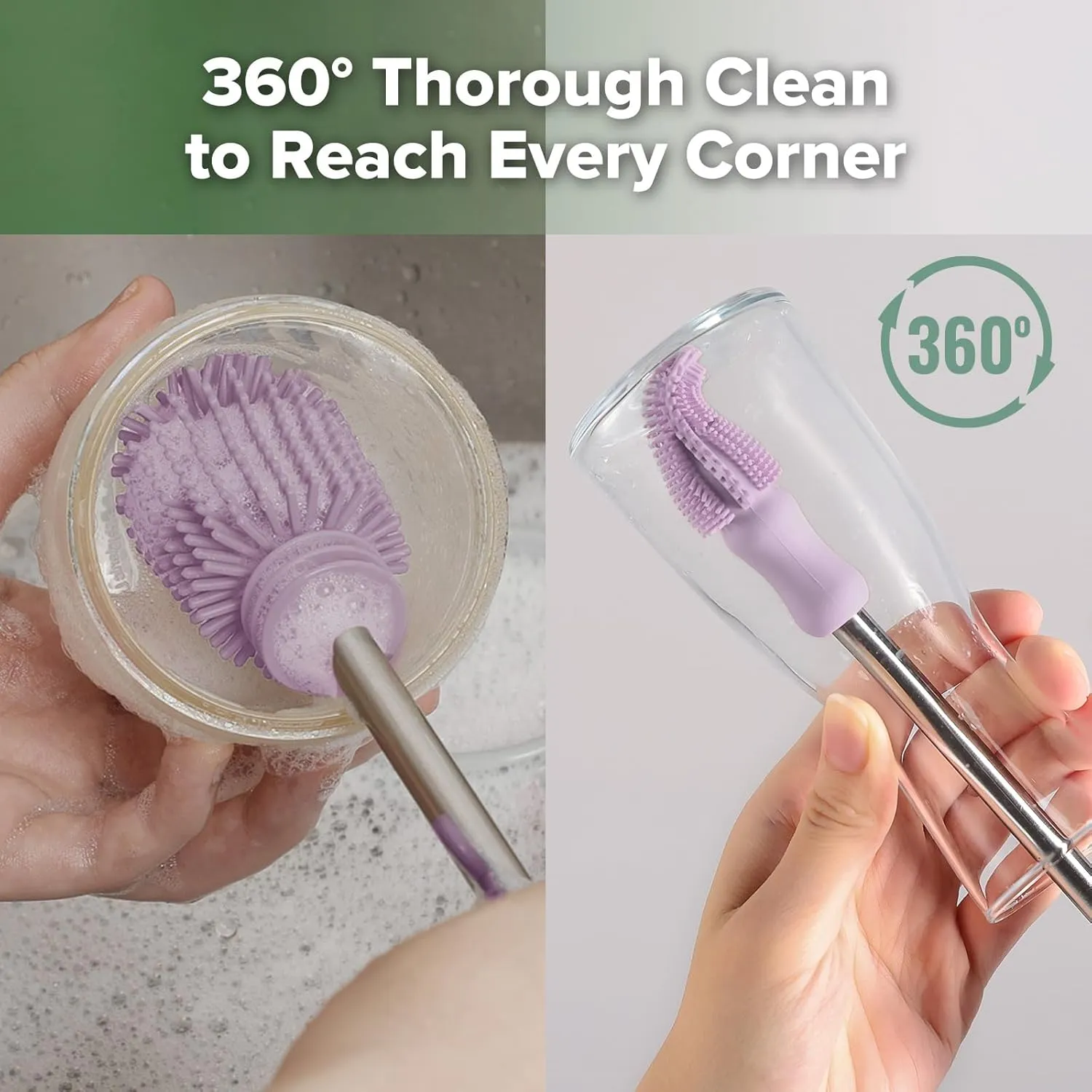 haakaa Silicone Cleaning Brush Kit - Baby Bottle Brush Cleaner for Breast Pump,Nipple,Breast Milk Storage Bag,Reusable Straw,Sippy Cup - Food Grade Silicone Bristles, Portable - 3 Pcs - Lavender