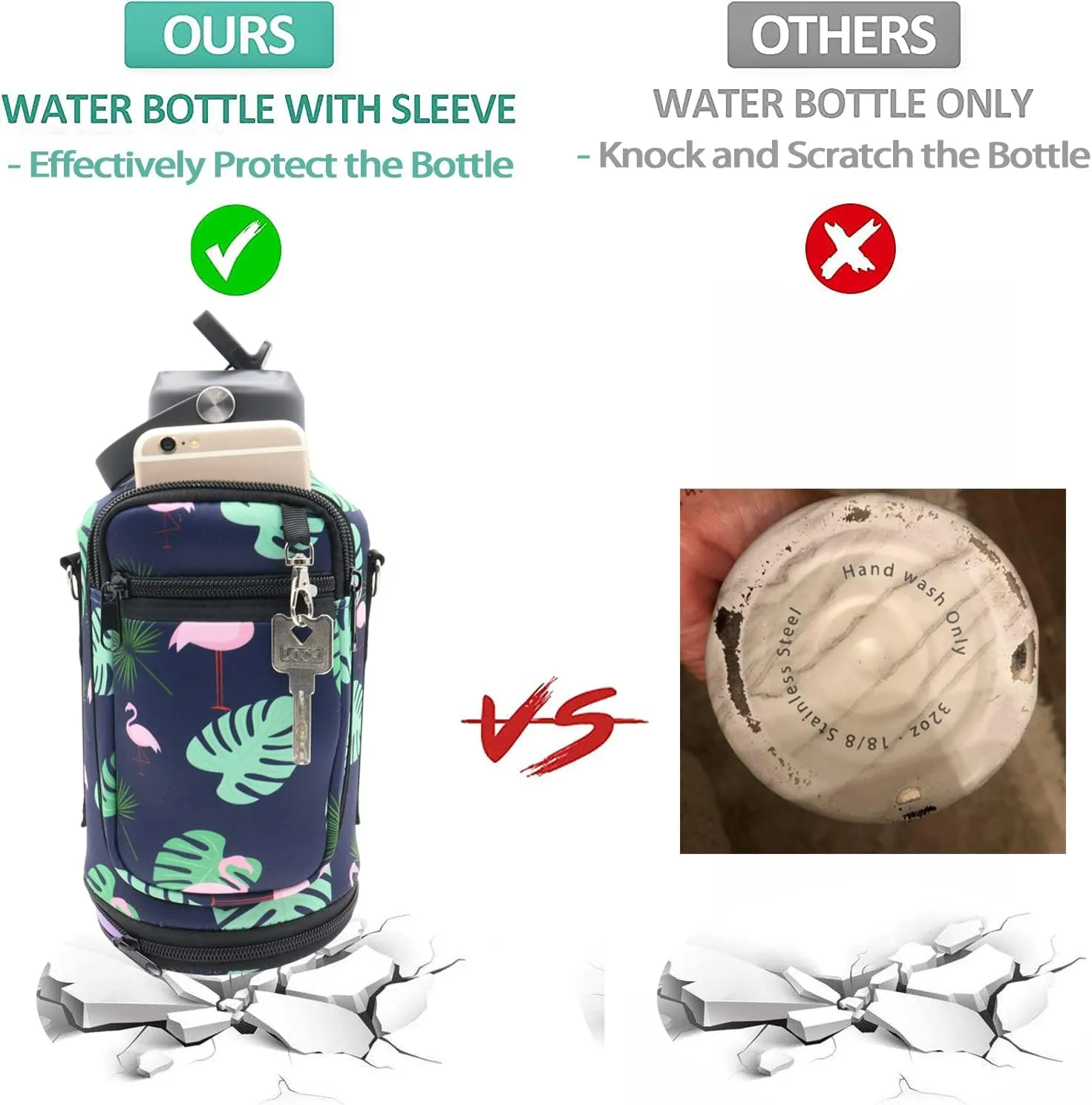 Half Gallon/ 64oz Water Bottle with Straw and Sleeve Insulated, Wide Mouth Stainless Steel Big Gallon Water Jug, Keep Cold for 48 Hrs or Hot for 24 Hrs Vacuum Metal Thermos Mug with Handle