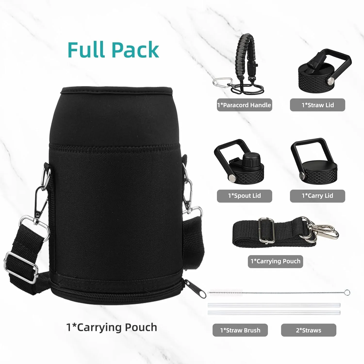 Half Gallon Insulated Water Bottle with Straw,64 oz 3 Lids Water Jug with Carrying Bag,Paracord Handle, Double Wall Vacuum Stainless Steel Metal Flask,Camp Green