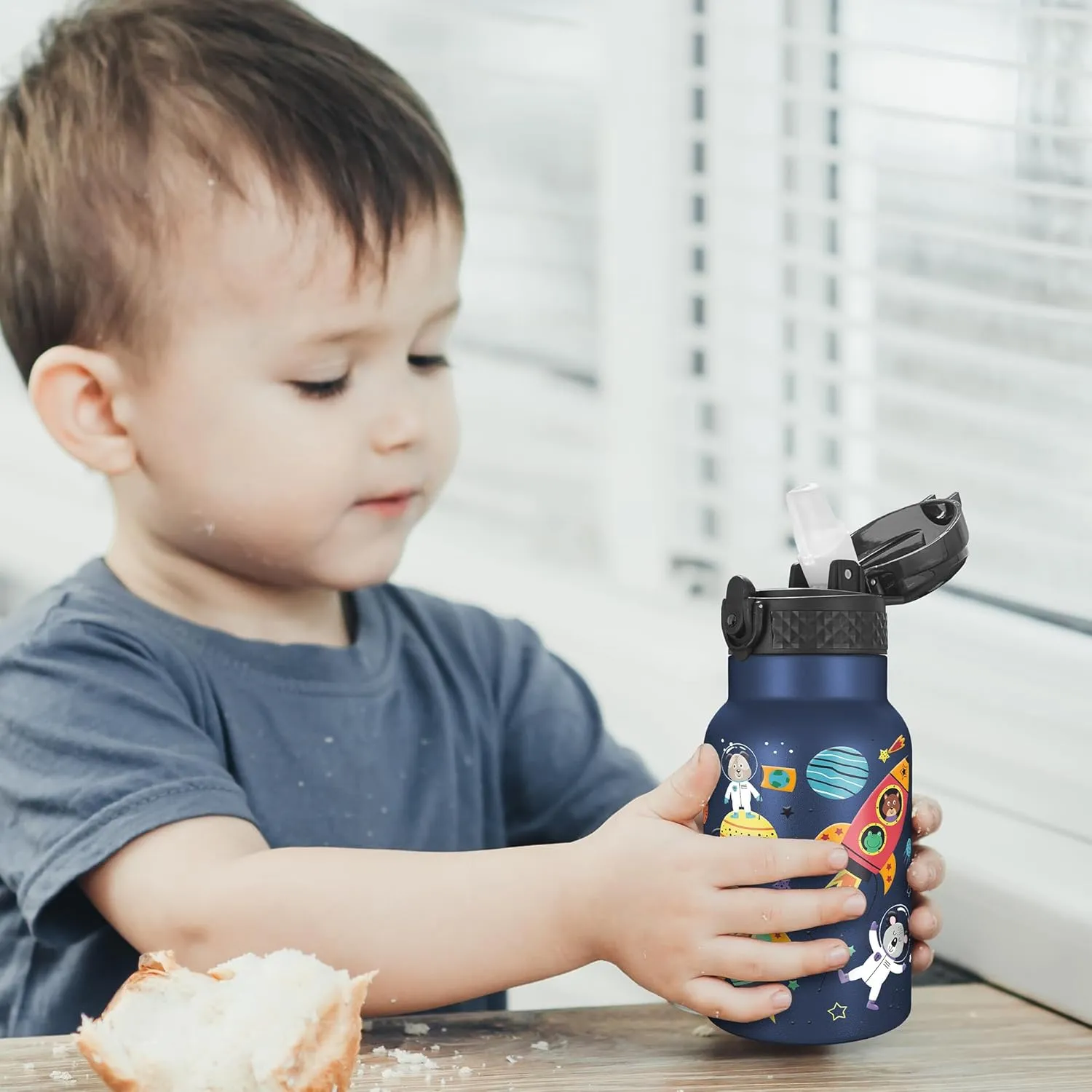 Han's Bottle Kids Water Bottle with Straw Lid - Insulated Stainless Steel Reusable Tumbler for Girls,Boys,Thermo Mug,12oz,Cosmic Animals