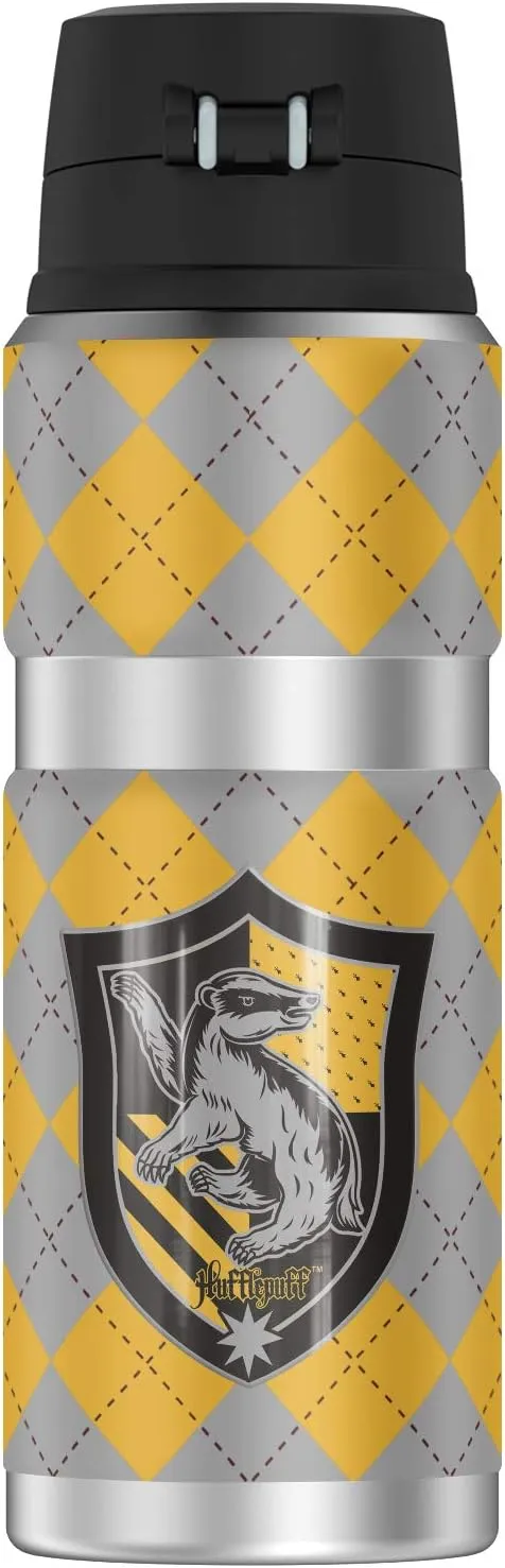Harry Potter Hufflepuff Plaid Sigil, THERMOS STAINLESS KING Stainless Steel Drink Bottle, Vacuum insulated & Double Wall, 24oz