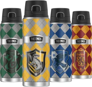 Harry Potter Hufflepuff Plaid Sigil, THERMOS STAINLESS KING Stainless Steel Drink Bottle, Vacuum insulated & Double Wall, 24oz