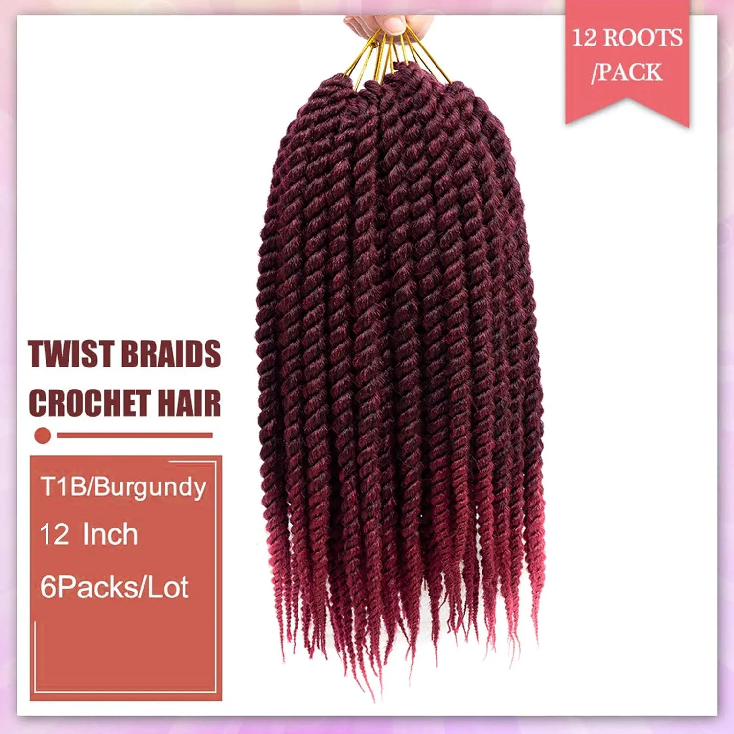 Havana Twist Crochet Hair 6 Packs 12 inch Crochet Braids Senegalese Twist crochet Hair Jumbo Havana Twist Crochet Braids(T1B/BUG)