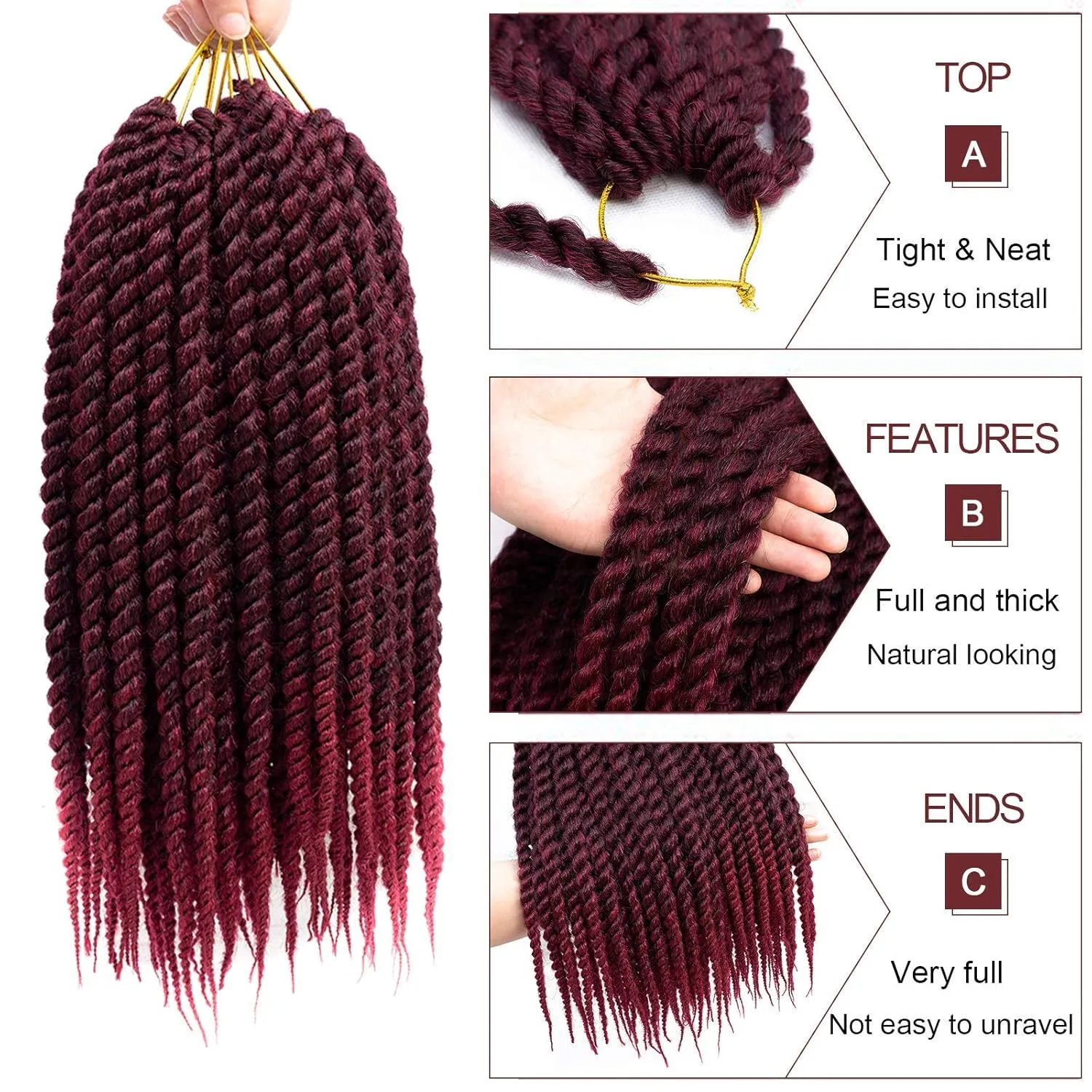 Havana Twist Crochet Hair 6 Packs 12 inch Crochet Braids Senegalese Twist crochet Hair Jumbo Havana Twist Crochet Braids(T1B/BUG)
