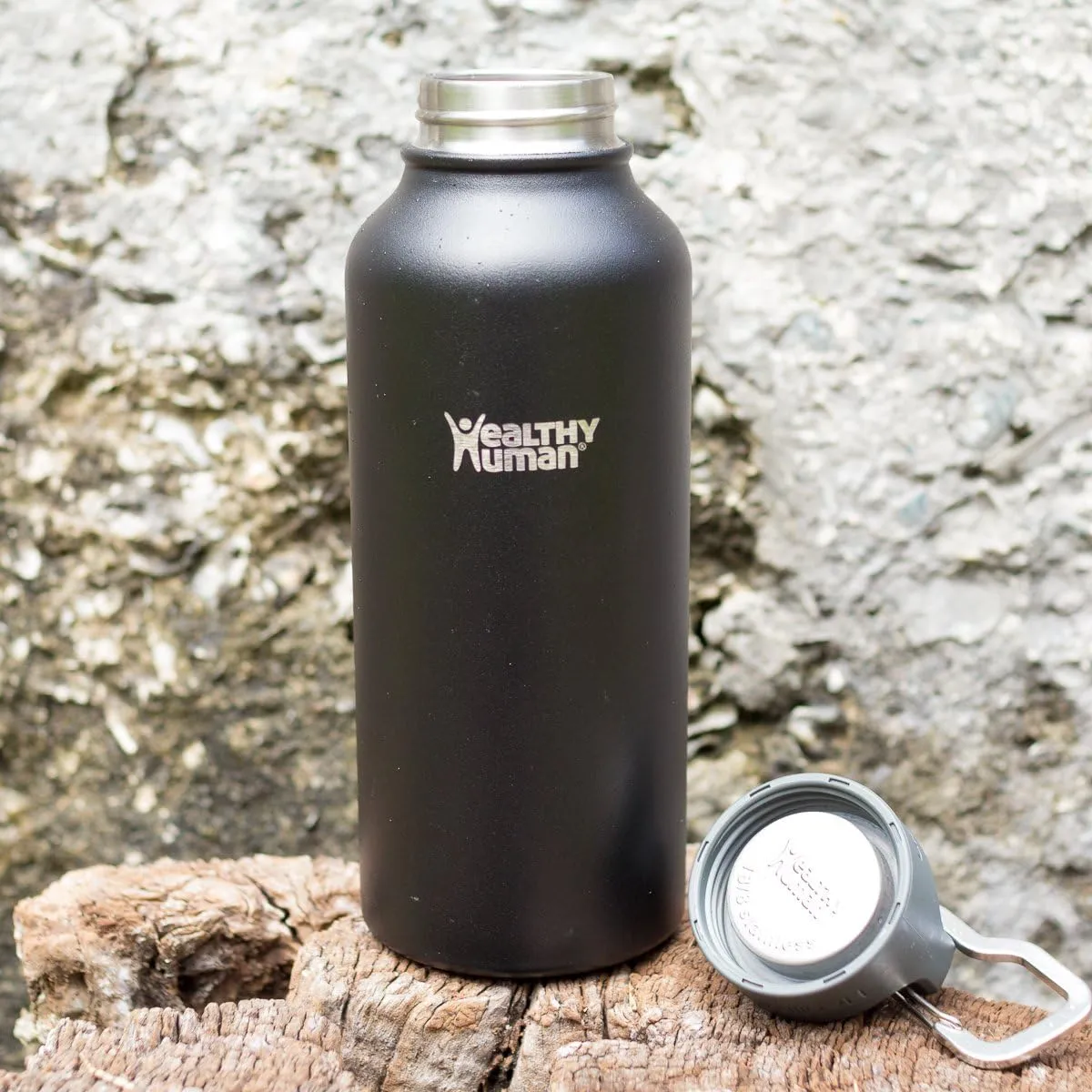 Healthy Human Stainless Steel Water Bottle | Double Walled Vacuum Insulated Water Thermos for Adults | Eco-Friendly Travel Bottles with Leak Proof Lid (Pure Black, 40 oz / 1183 ML)