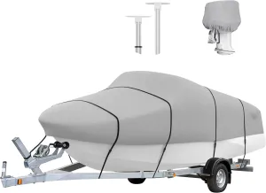 Heavy Duty Boat Cover 20-22 ft | Adjustable Support Pole | Trailerable Boat Cover | Water Resistant | UV Protection | Fits Beam Width up to 100" | Gray