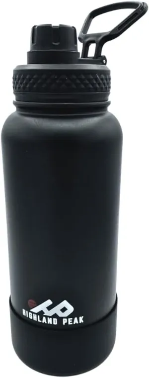Highland Peak 32 oz Stainless Steel Double Wall Insulated Water Bottle and Beer Growler Wide Mouth Canteen - Hot and Cold - BPA Free Metal Thermos Flask - 1/4 Gallon Jug
