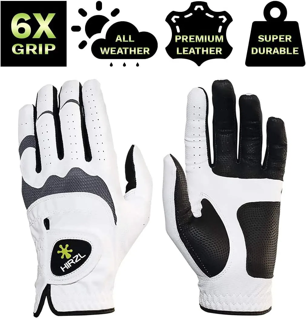 HIRZL Trust Hybrid Golf Glove– All Weather Mens Golf Glove (White/Black) | Nylon, Kangaroo Leather, Polyester | Ultimate Grip (Wet or Dry), Ergonomic Fit, Breathable, Sweat Free, Water Repellent