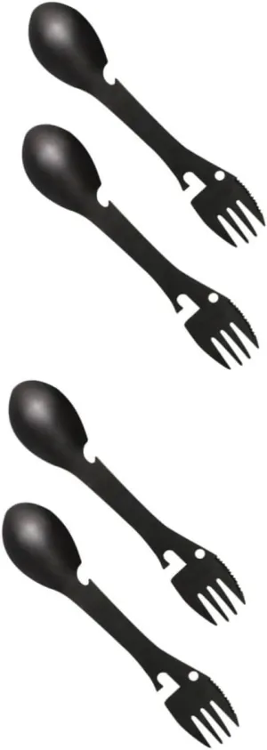 Homoyoyo 2pcs 5-in-1 Portable Stainless Steel Camping Spork Set Spoon Fork Bottle & Can Opener for Hiking