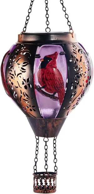 Hot Air Balloon Solar Lantern Outdoor - Flame Hanging Solar Light Waterproof Lanterns for Patio Garden Yard Farmhouse Decor, Great Gift(Cardinal)