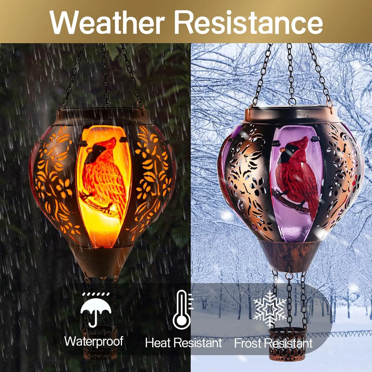 Hot Air Balloon Solar Lantern Outdoor - Flame Hanging Solar Light Waterproof Lanterns for Patio Garden Yard Farmhouse Decor, Great Gift(Cardinal)
