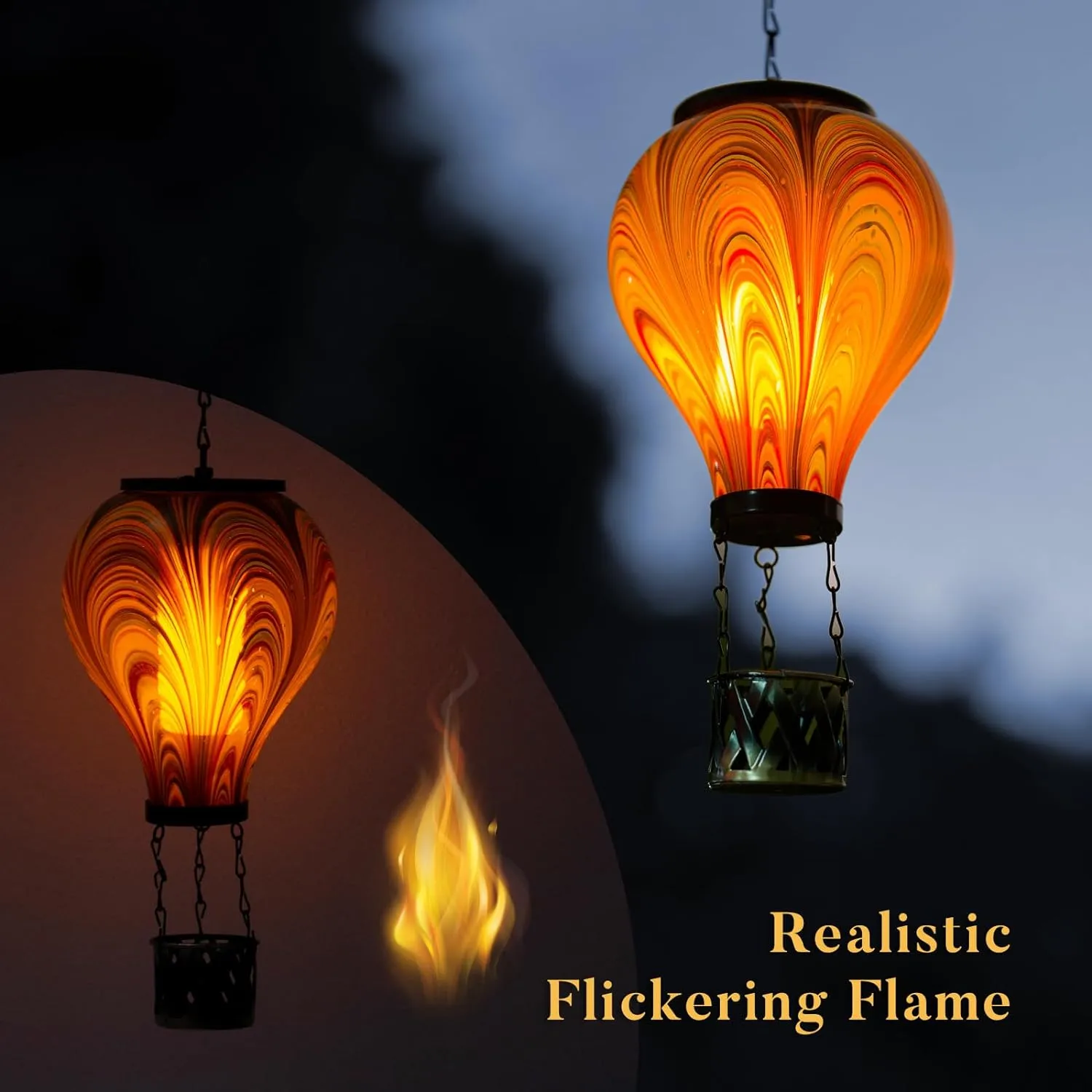 Hot Air Balloon Solar Lanterns with Flickering Flame Solar Lanterns Outdoor Waterproof Solar Lantern Hanging Solar Lights Hot Air Balloon Solars Powered Lantern Led Lamp for Yard Patio Decor