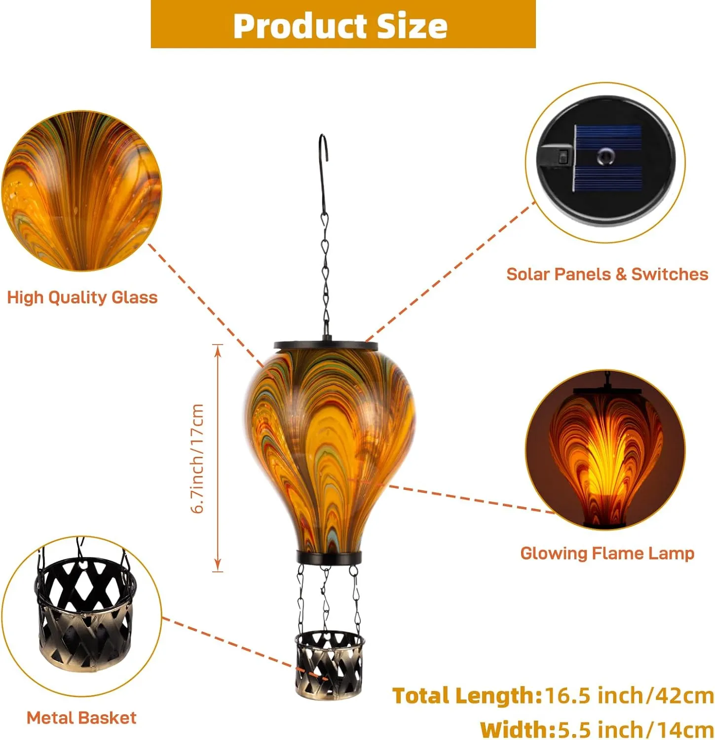 Hot Air Balloon Solar Lanterns with Flickering Flame Solar Lanterns Outdoor Waterproof Solar Lantern Hanging Solar Lights Hot Air Balloon Solars Powered Lantern Led Lamp for Yard Patio Decor