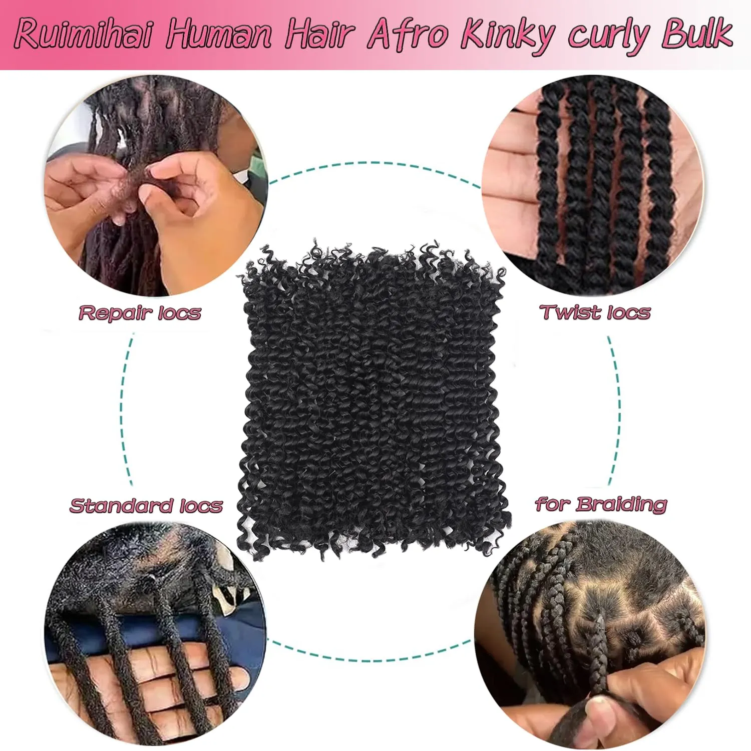Human Hair Afro Kinky Bulk for Dreadlocks Extensions Repair Locs Afro Kinky Human Hair for Twist Braiding 1 Pack 50 Gram Natural Bug# 14 inches