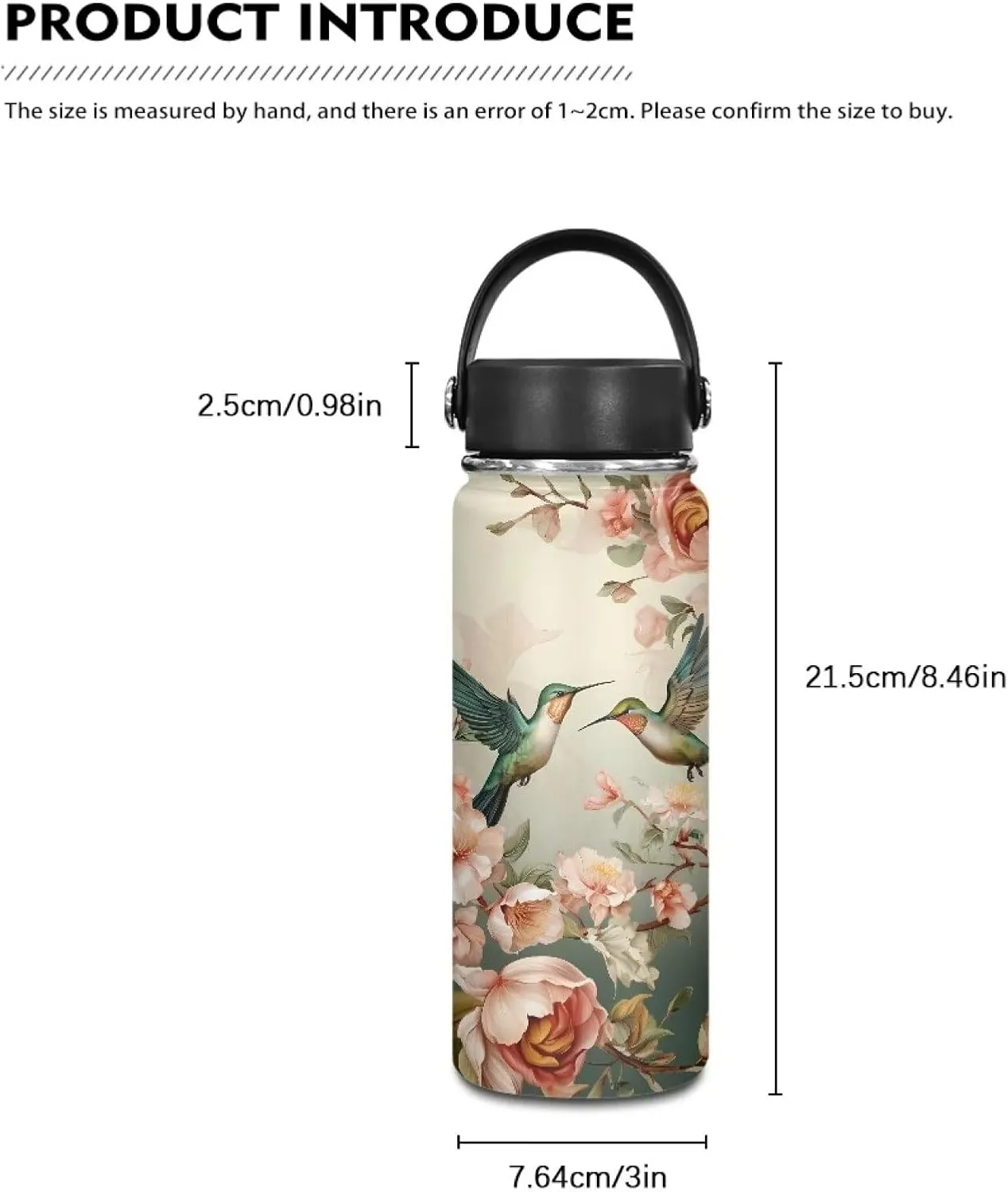 Hummingbird Insulated Water Bottle for Women Stainless Steel Water Bottle 20 Oz Vacuum Flask Sports Water Bottle Travel Cup Coffee Mug