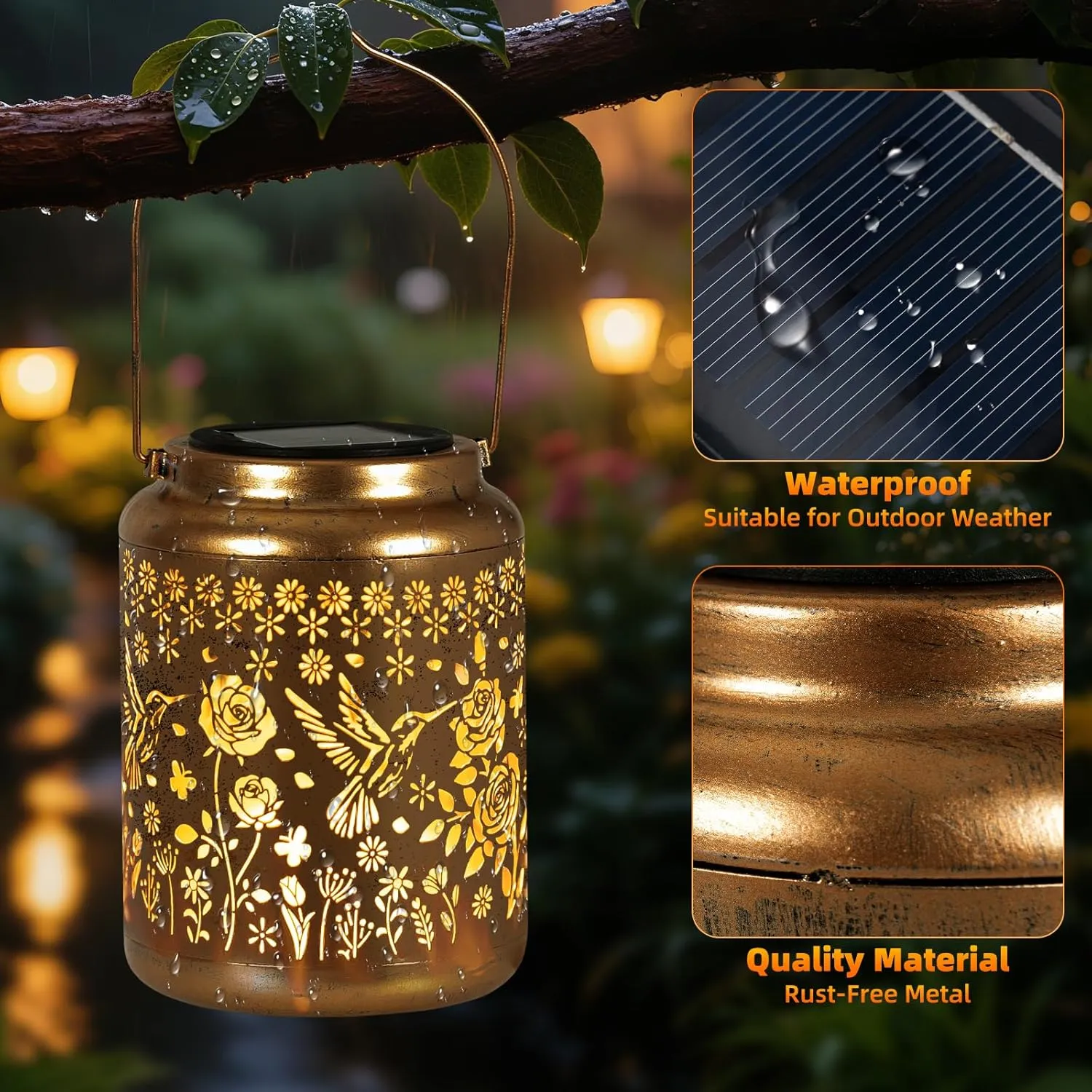 Hummingbird Solar Lantern for Garden Decor Outdoor Hanging Waterproof LED Projection Metal Solar Light for Patio Yard Balcony Pathway Decorative Garden Gift for Women Mom Grandma (Hummingbird, 1)