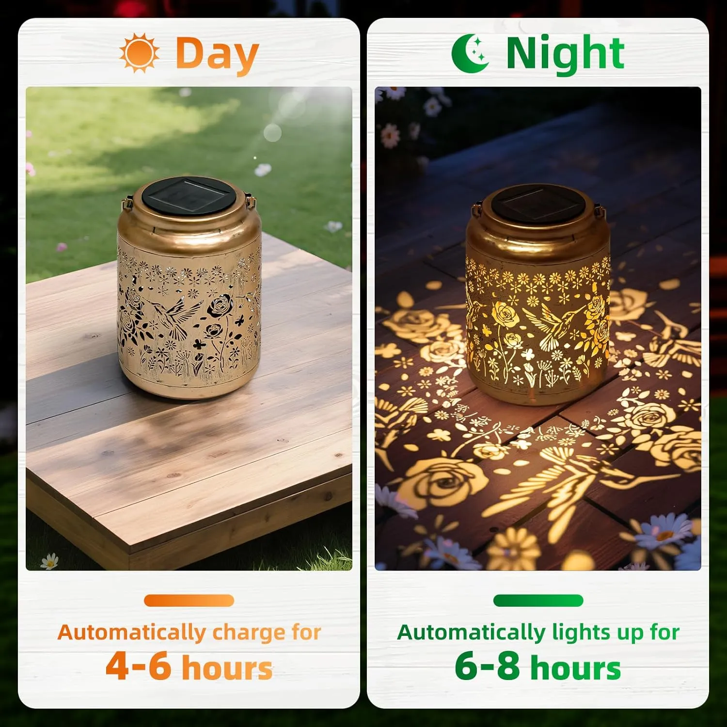 Hummingbird Solar Lantern for Garden Decor Outdoor Hanging Waterproof LED Projection Metal Solar Light for Patio Yard Balcony Pathway Decorative Garden Gift for Women Mom Grandma (Hummingbird, 1)