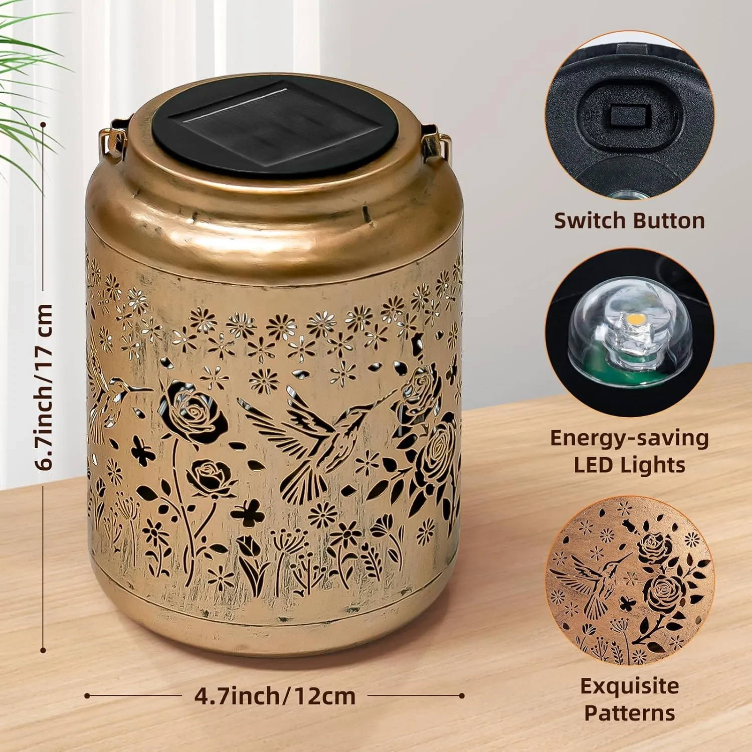 Hummingbird Solar Lantern for Garden Decor Outdoor Hanging Waterproof LED Projection Metal Solar Light for Patio Yard Balcony Pathway Decorative Garden Gift for Women Mom Grandma (Hummingbird, 1)