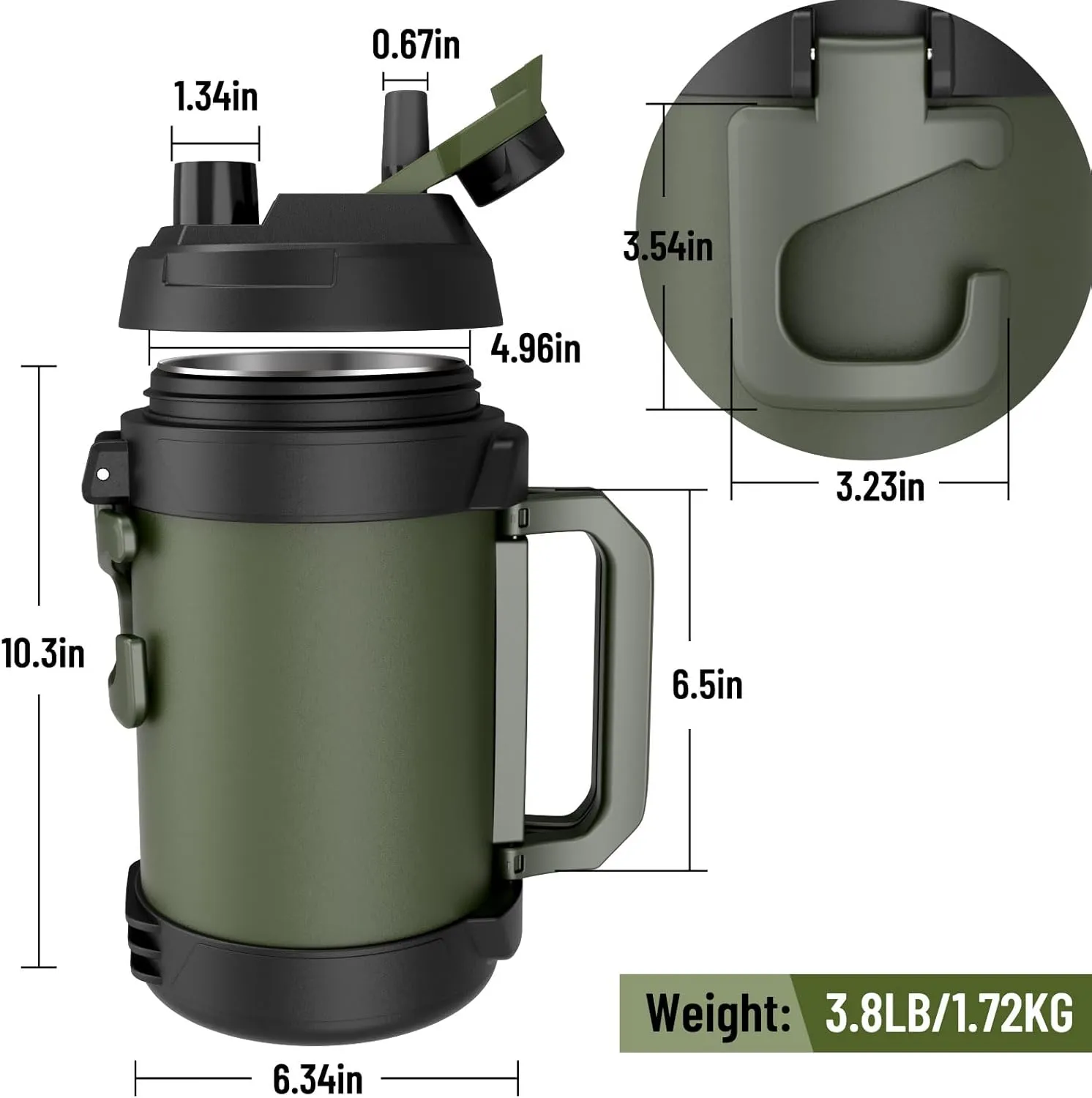 Hydraful 1 Gallon Water Jug, 128 oz Large Insulated Stainless Steel Sports Water Jug, Large Triple Wall Vacuum Insulation Water Bottle-Keeps Cold up to 48 Hrs-Sweat Proof, for Gym, Hiking & Camping