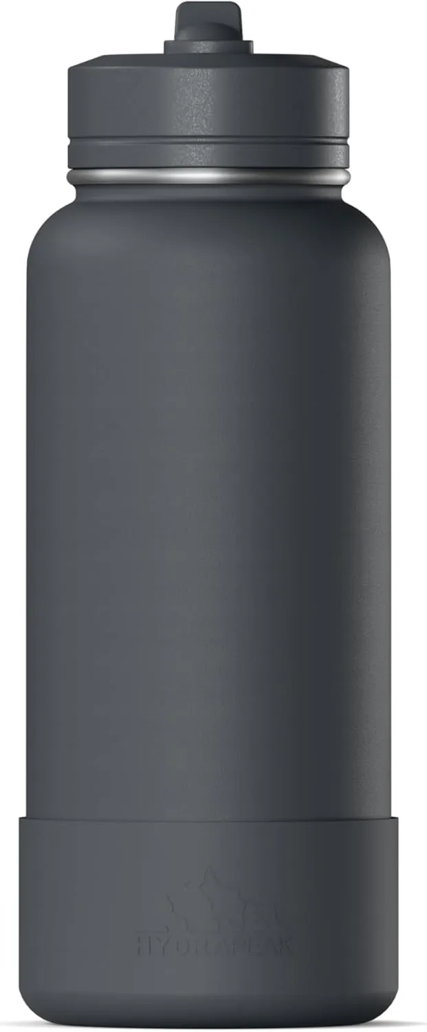 Hydrapeak 32oz Sport Insulated Water Bottle with Straw or Chug Lid, Leak & Spill Proof, Keeps Drinks Cold for 24 Hours, Hot for 12 Hours (Grey Matter)