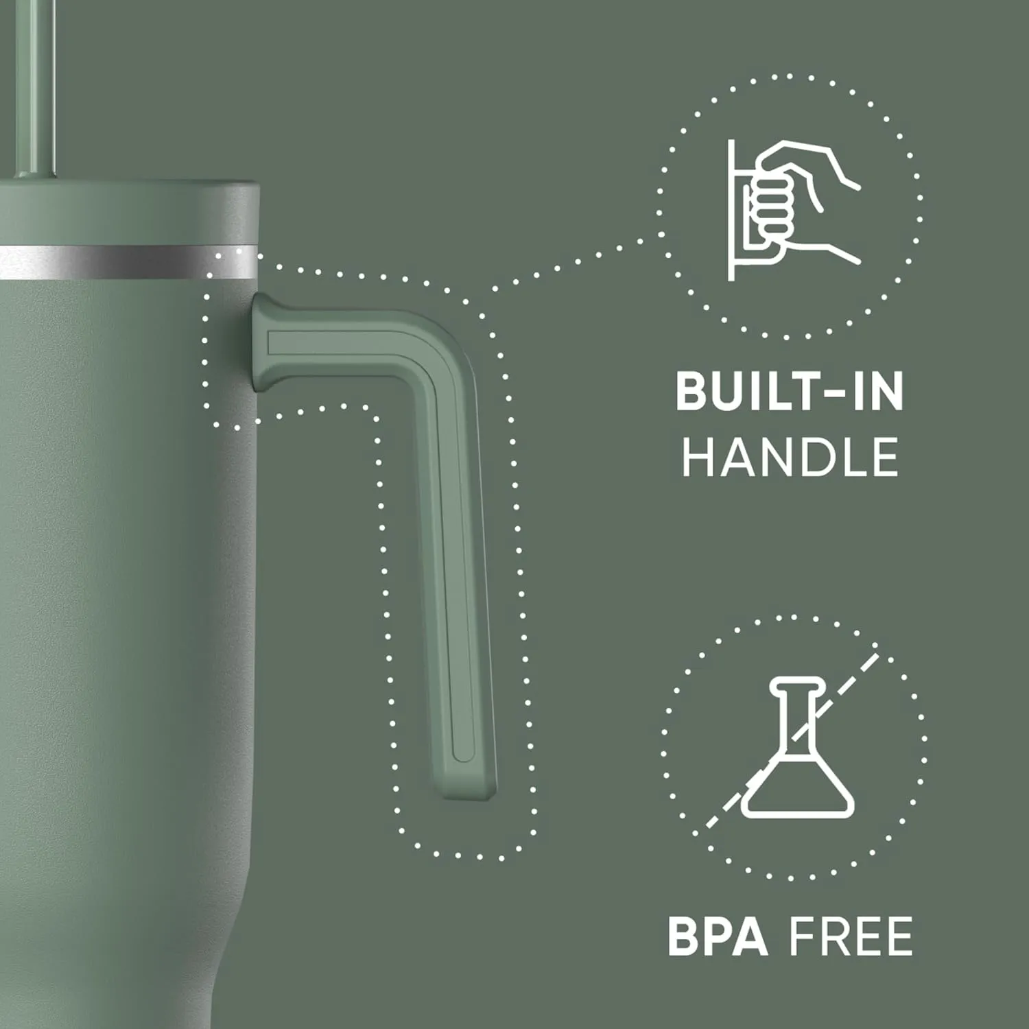 Hydrapeak Voyager 40 Oz Stainless Steel Tumbler with Handle, Insulated Water Bottle With Straw & Lid, Cupholder Friendly Reusable Travel Mug (Sage Leaf)