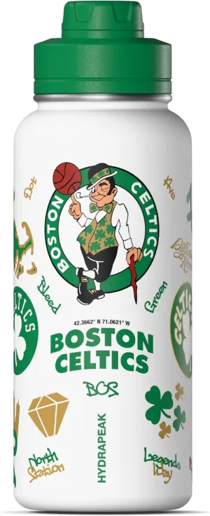Hydrapeak x NBA Officially Licensed Boston Celtics 32oz Active Water Bottle Chug Lid Stainless Steel Reusable Double Wall Celebrating The City Of Boston