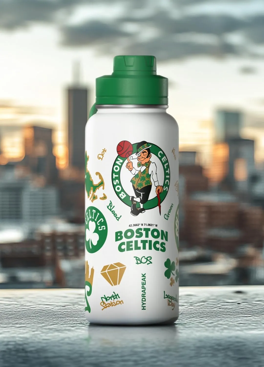 Hydrapeak x NBA Officially Licensed Boston Celtics 32oz Active Water Bottle Chug Lid Stainless Steel Reusable Double Wall Celebrating The City Of Boston