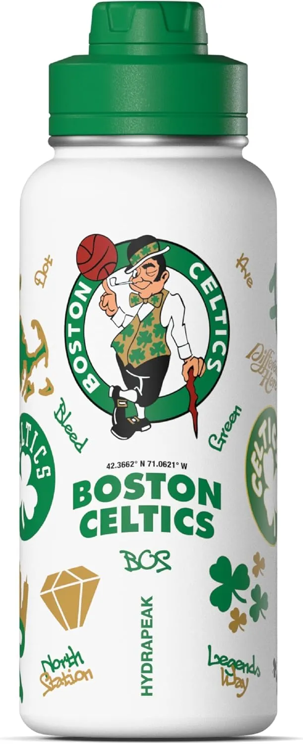 Hydrapeak x NBA Officially Licensed Boston Celtics 32oz Active Water Bottle Chug Lid Stainless Steel Reusable Double Wall Celebrating The City Of Boston