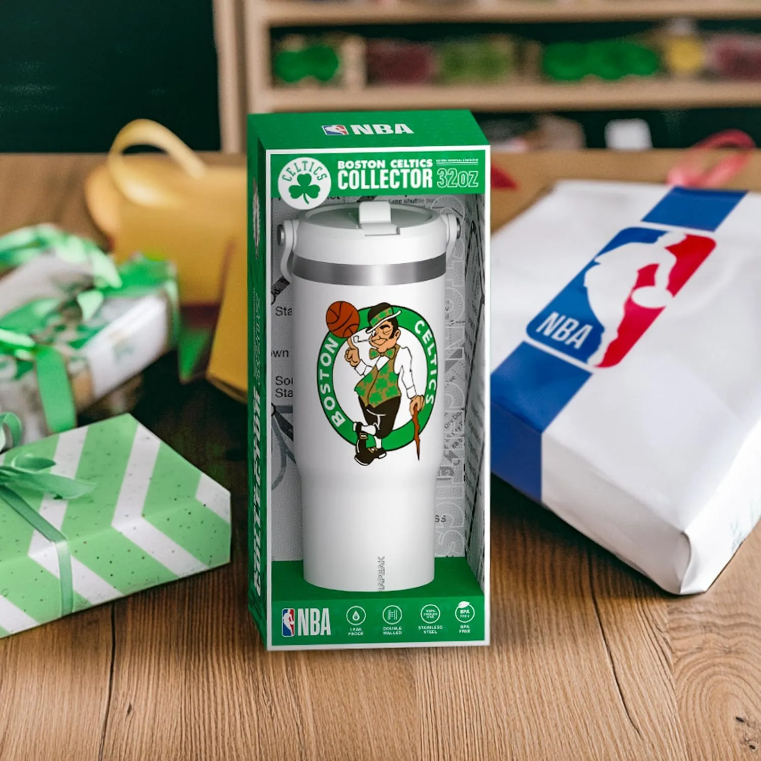 Hydrapeak x NBA Officially Licensed Golden State Warriors 32oz Nomad Stainless Steel Tumbler with Handle and Straw Lid, Leakproof Water Bottle in Limited Edition Collector's Gift Box