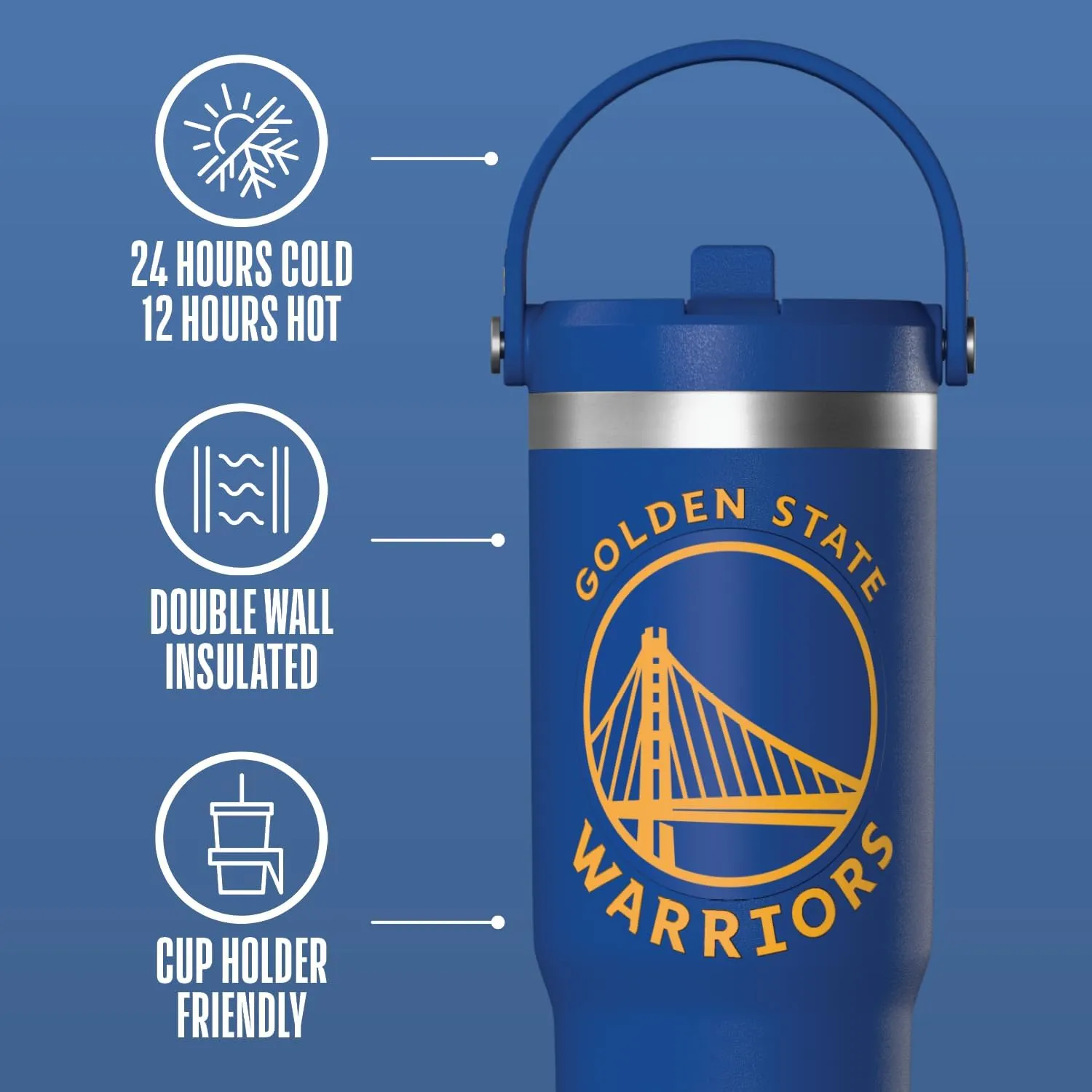 Hydrapeak x NBA Officially Licensed Golden State Warriors 32oz Nomad Stainless Steel Tumbler with Handle and Straw Lid, Leakproof Water Bottle in Limited Edition Collector's Gift Box
