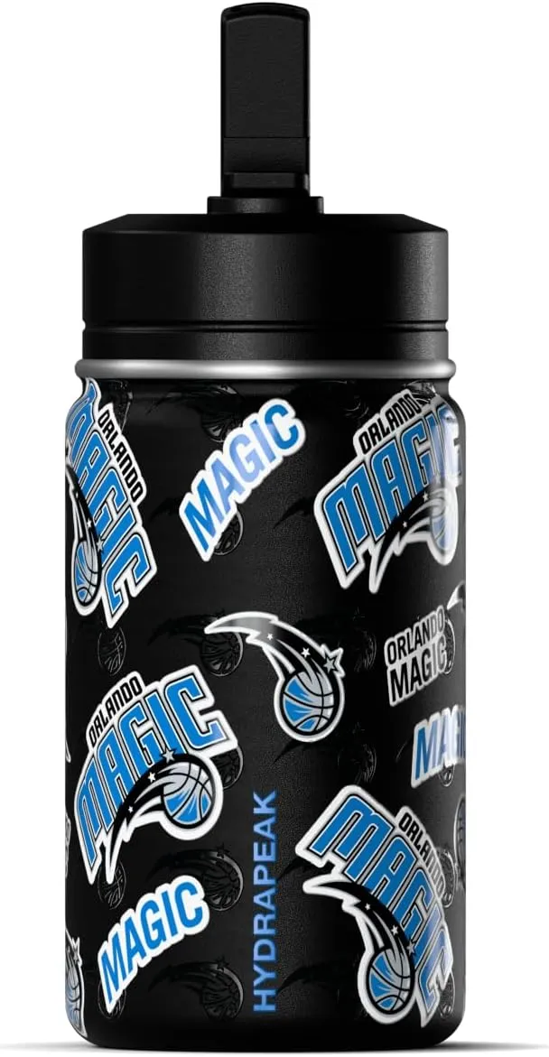 Hydrapeak x NBA Officially Licensed Orlando Magic 14oz Mini Kids Water Bottle with Straw Lid and Handle Reusable Stainless Steel Double Wall Insulated Spill Proof Sports Gift for Boys Girls