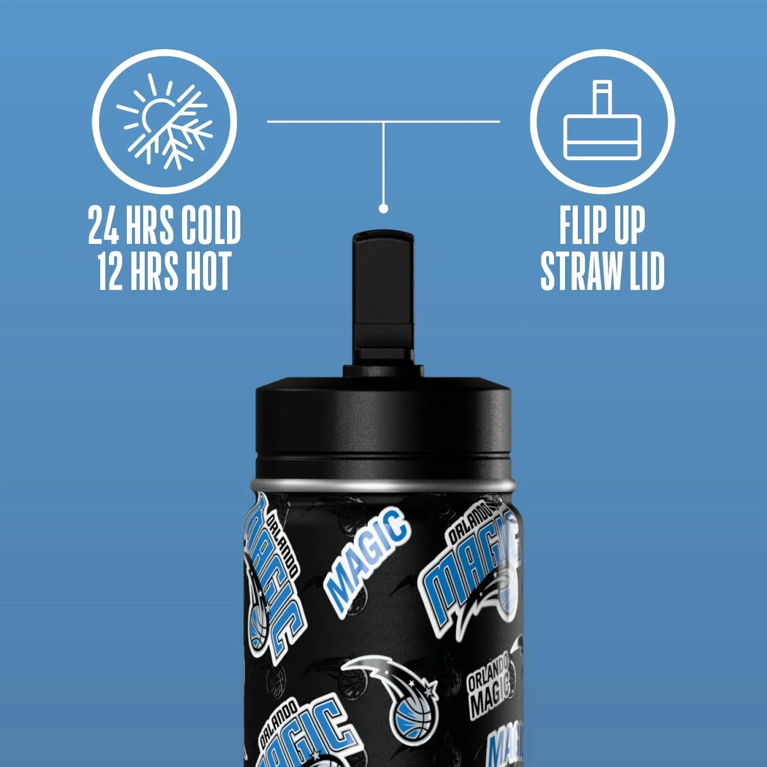 Hydrapeak x NBA Officially Licensed Orlando Magic 14oz Mini Kids Water Bottle with Straw Lid and Handle Reusable Stainless Steel Double Wall Insulated Spill Proof Sports Gift for Boys Girls