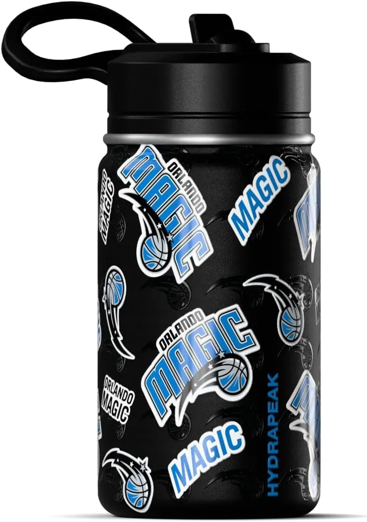 Hydrapeak x NBA Officially Licensed Orlando Magic 14oz Mini Kids Water Bottle with Straw Lid and Handle Reusable Stainless Steel Double Wall Insulated Spill Proof Sports Gift for Boys Girls