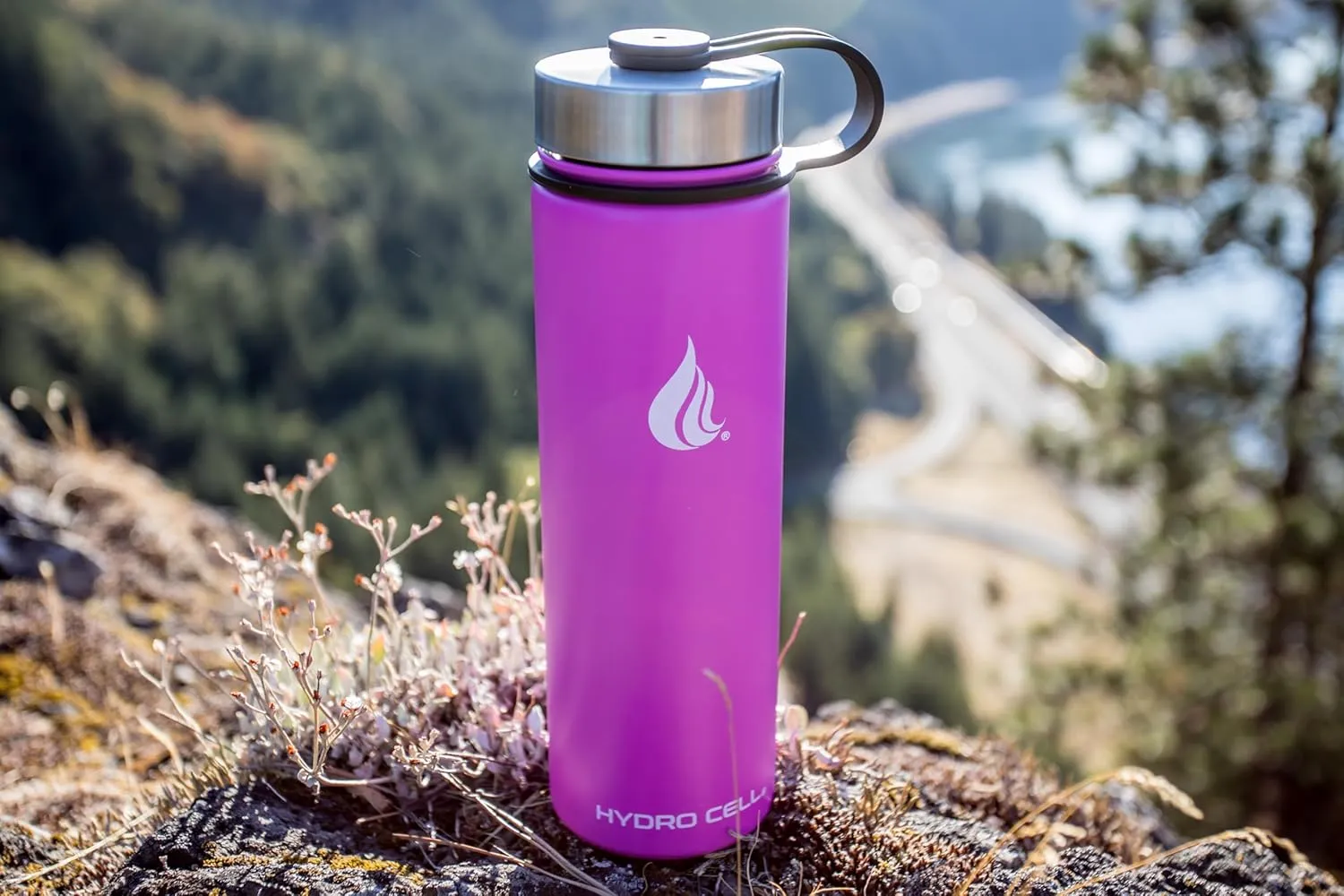 HYDRO CELL Stainless Steel Insulated Water Bottle with Straw - For Cold & Hot Drinks - Metal Vacuum Flask with Screw Cap and Modern Leakproof Sport Thermos for Adults (Fuchsia 24oz)