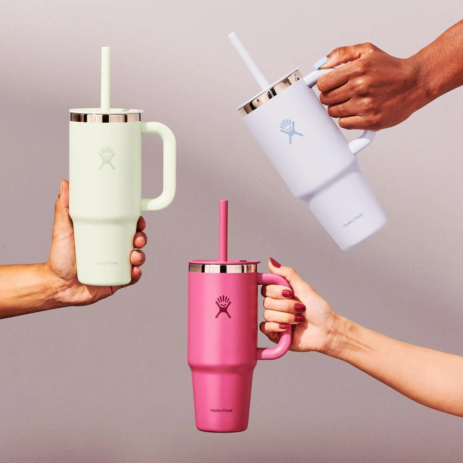 Hydro Flask 24 Oz Travel Tumbler with Handle, Lid and Straw - Insulated Stainless Steel in 24 Oz Botanical Bliss Green