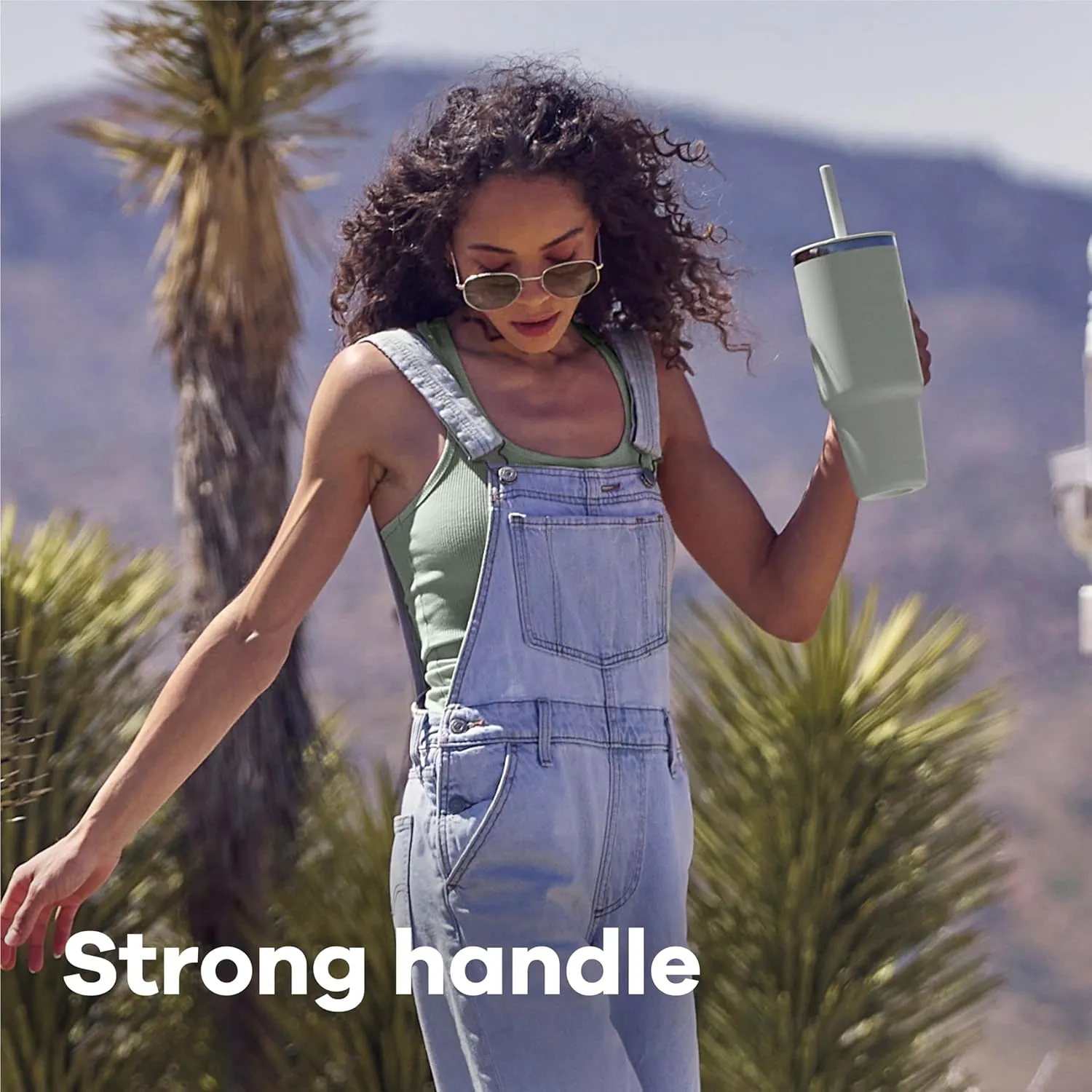 Hydro Flask 24 Oz Travel Tumbler with Handle, Lid and Straw - Insulated Stainless Steel in 24 Oz Botanical Bliss Green