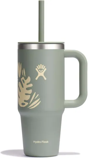 Hydro Flask 24 Oz Travel Tumbler with Handle, Lid and Straw - Insulated Stainless Steel in 24 Oz Botanical Bliss Green