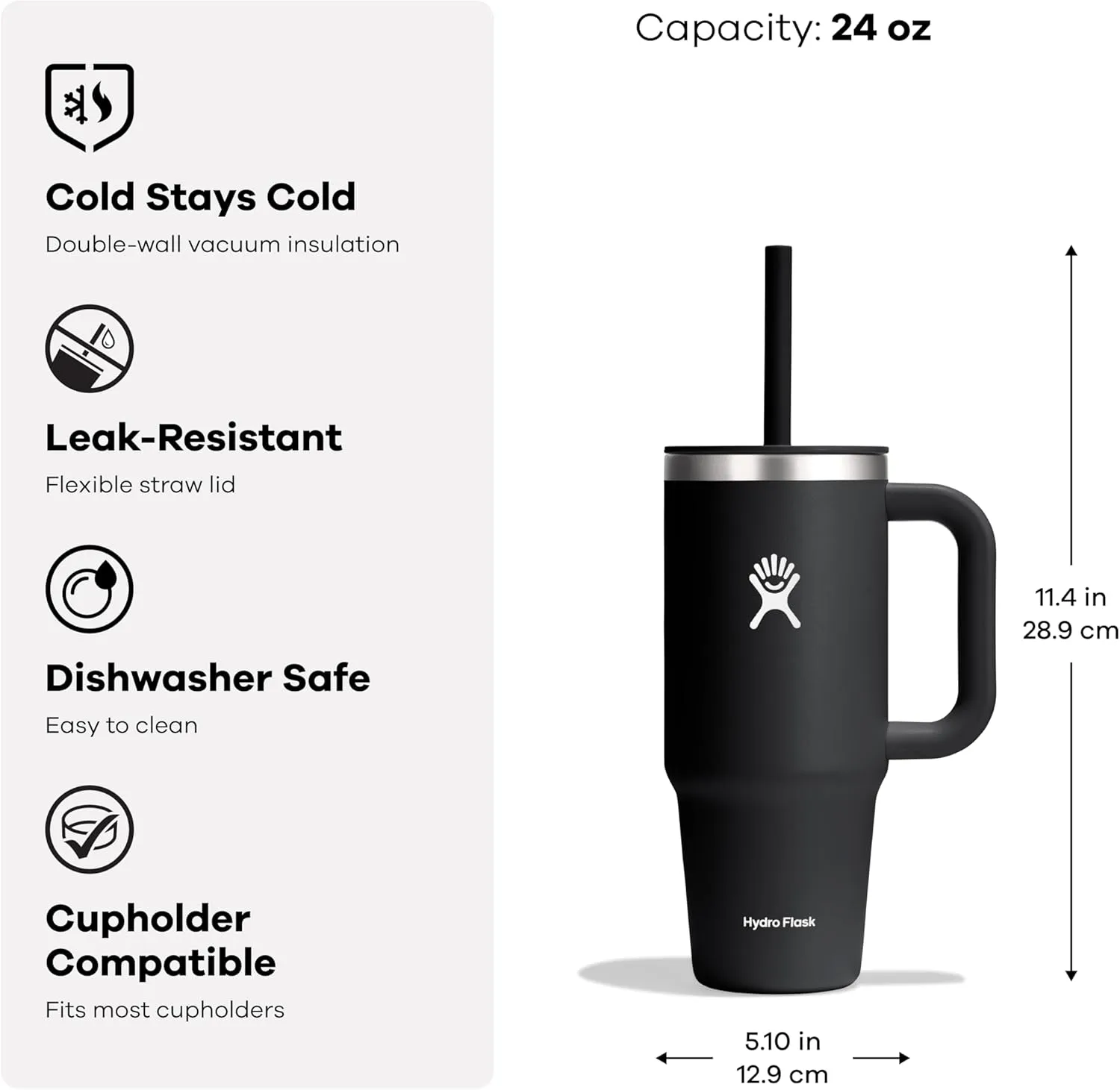Hydro Flask 24 Oz Travel Tumbler with Handle, Lid and Straw - Insulated Stainless Steel in 24 Oz Botanical Bliss Green