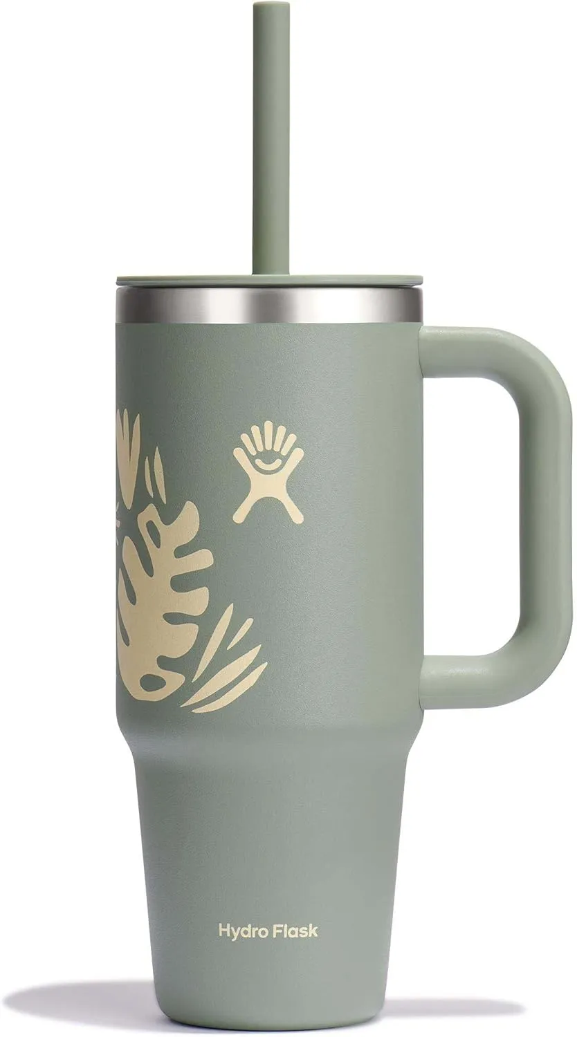 Hydro Flask 24 Oz Travel Tumbler with Handle, Lid and Straw - Insulated Stainless Steel in 24 Oz Botanical Bliss Green