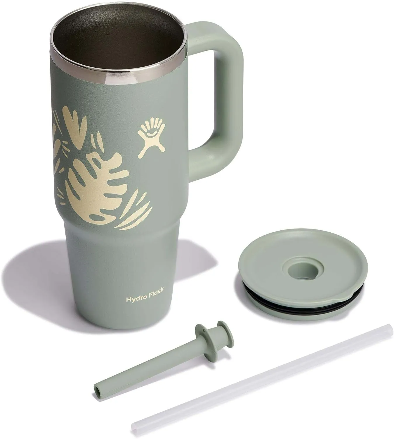 Hydro Flask 24 Oz Travel Tumbler with Handle, Lid and Straw - Insulated Stainless Steel in 24 Oz Botanical Bliss Green