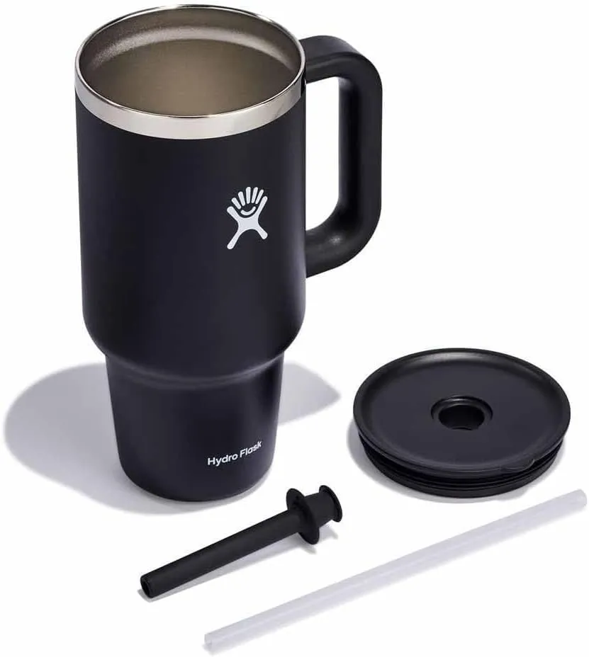 Hydro Flask 40 Oz Travel Tumbler with Handle, Lid and Straw - Insulated Stainless Steel in 40 Oz Black