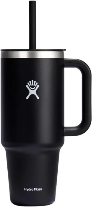 Hydro Flask 40 Oz Travel Tumbler with Handle, Lid and Straw - Insulated Stainless Steel in 40 Oz Black