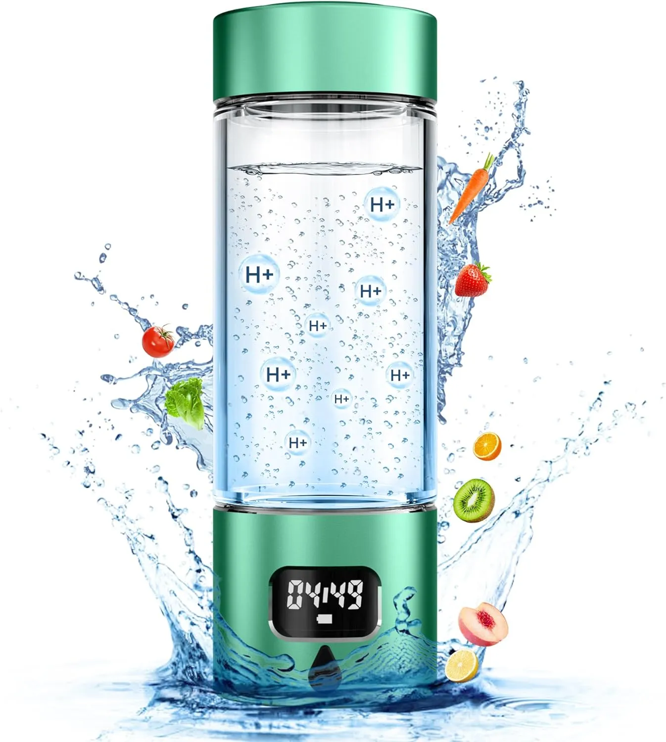 Hydrogen Water Bottle - Portable, Rechargeable, LED Timer, Aluminum and Glass, 5000 PPB Hydrogen in 10 Minutes, 340ml Capacity, for Husband, Friend & Family, for Travel, Sports, Home, Office(Green)