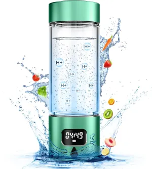 Hydrogen Water Bottle - Portable, Rechargeable, LED Timer, Aluminum and Glass, 5000 PPB Hydrogen in 10 Minutes, 340ml Capacity, for Husband, Friend & Family, for Travel, Sports, Home, Office(Green)