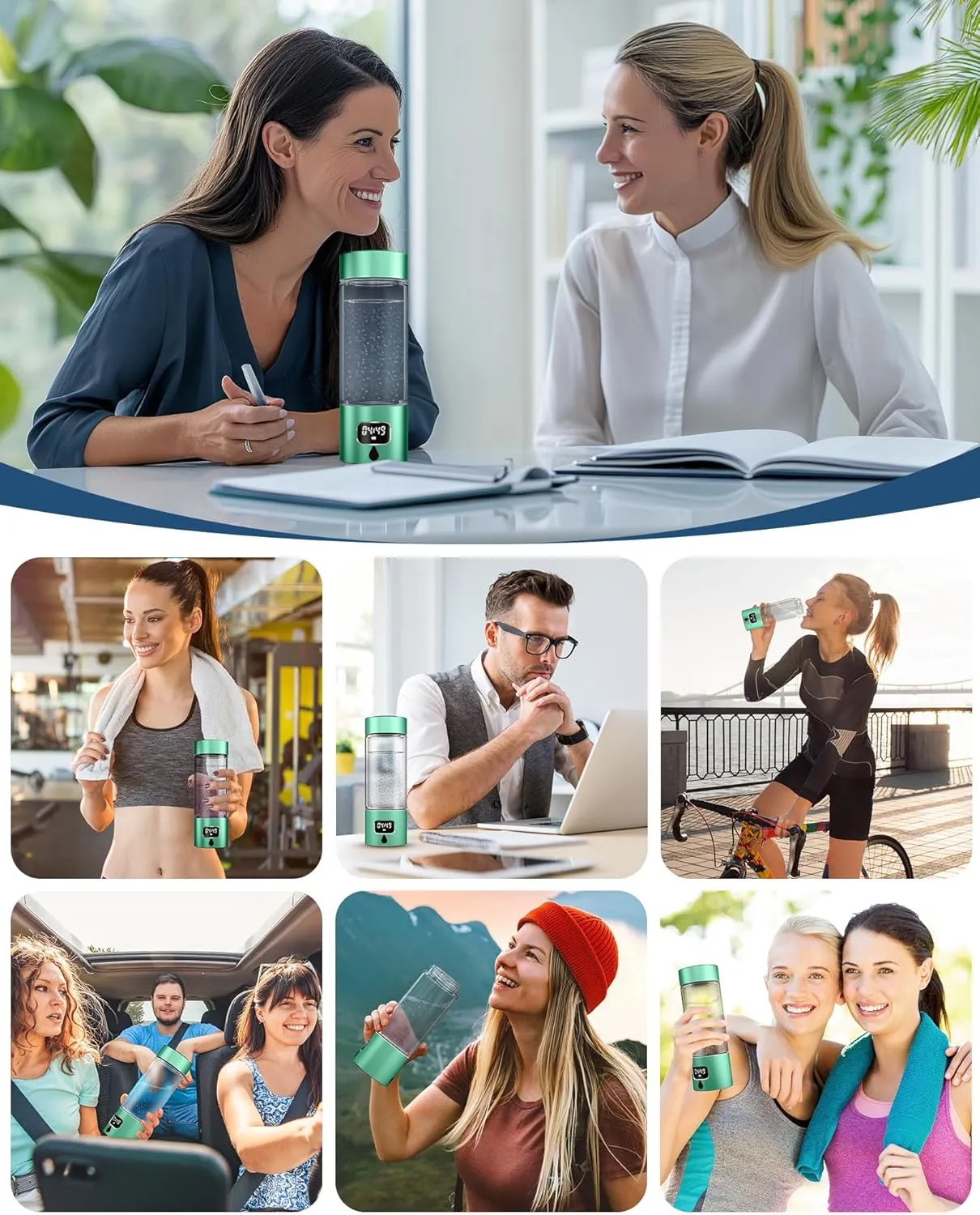 Hydrogen Water Bottle - Portable, Rechargeable, LED Timer, Aluminum and Glass, 5000 PPB Hydrogen in 10 Minutes, 340ml Capacity, for Husband, Friend & Family, for Travel, Sports, Home, Office(Green)